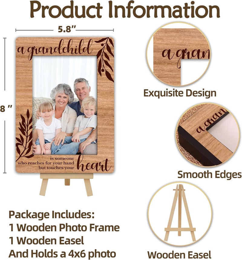 OXRUN Grandparents Picture Frame, Grandchild Wooden Photo Frame with Easel, Display Photo Insert, 4x6 Picture Frame for Tabletop Display - A11 - Image 2